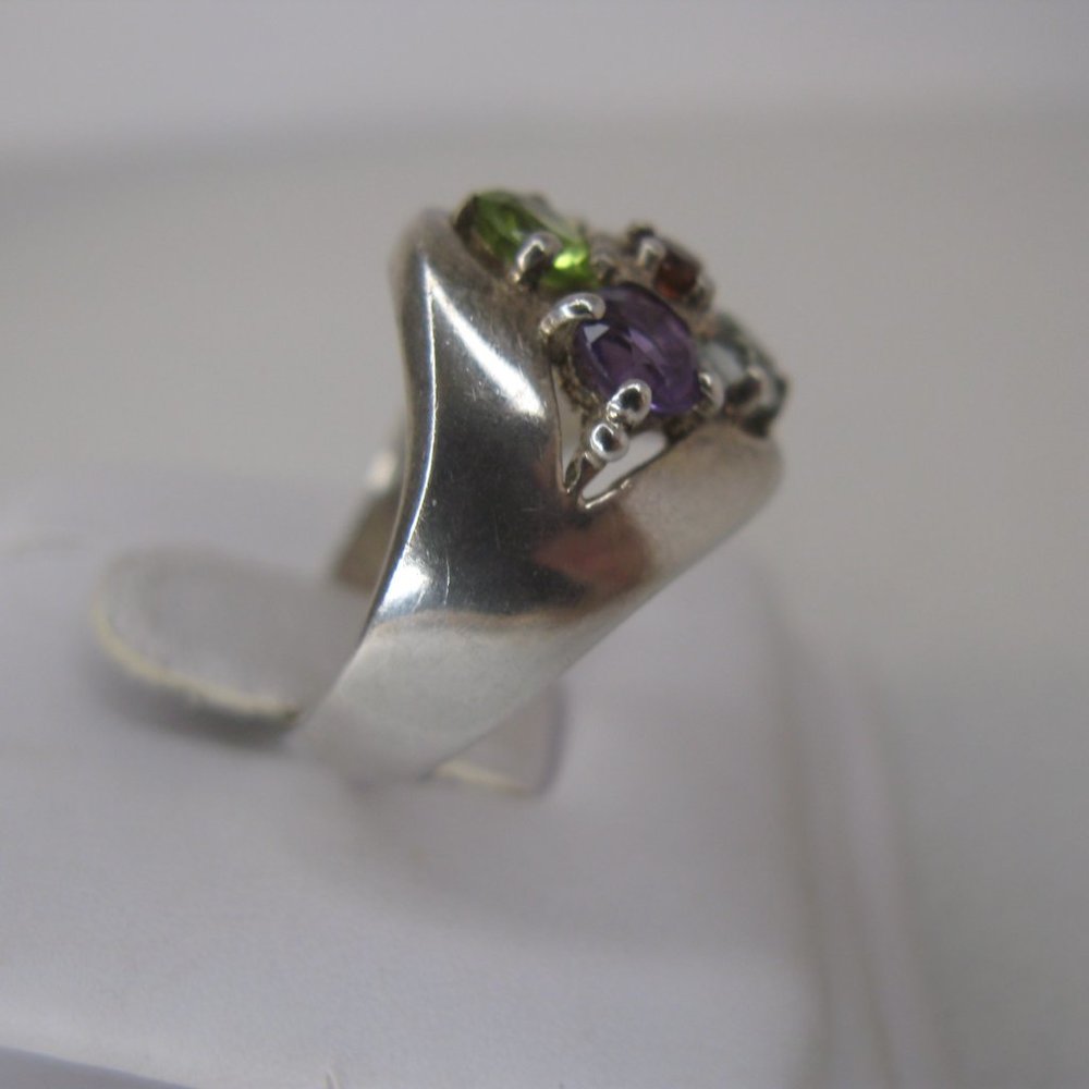 Sterling Silver Multi Color Gemstone Ring Size 7 - Picture 3 of 8